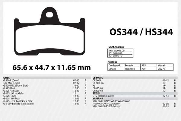 Тормозные колодки для Cf Moto/Stels/Yamaha HS344 Задние усиленные (Rival)