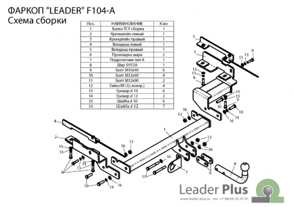 Фаркоп для Ford Fusion хетчбек (без электрики) (2002-2012) «ЛидерПлюс»