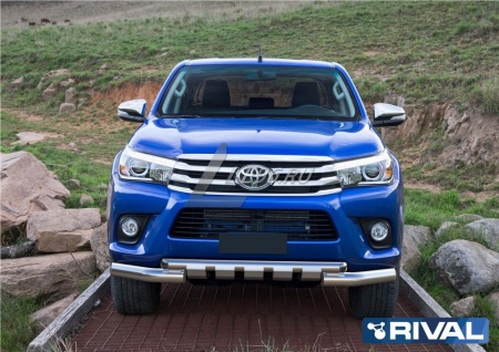 Защита переднего бампера d76+d57 с профильной защитой картера (кроме Exclusive) Toyota Hilux 2015-