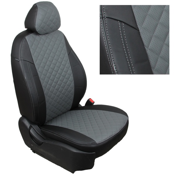 Чехлы из экокожи РОМБ для Ford Fiesta (2015-н.в.) Автопилот Черный+Серый