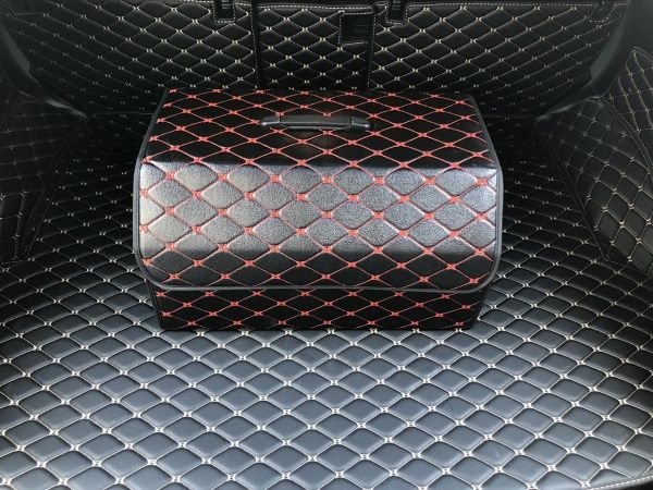 Сумка-органайзер в багажник из экокожи (Черная с красной ниткой)