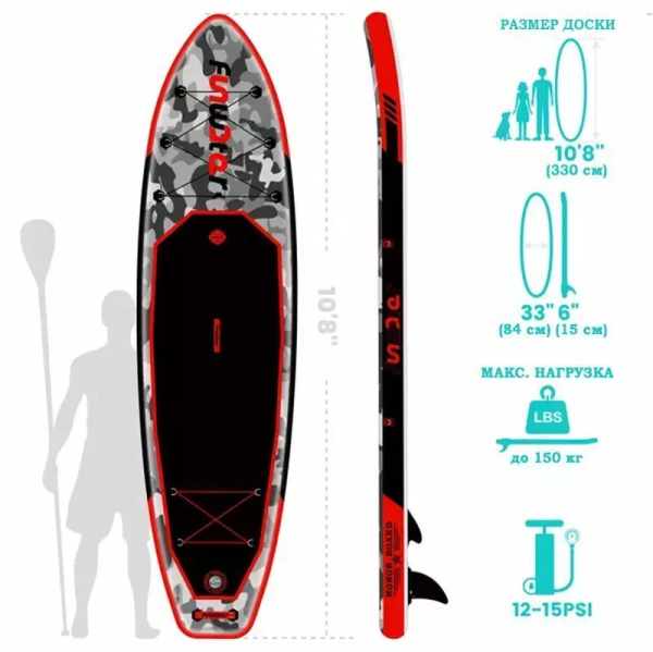 Надувная SUP-доска (сапборд) FunWater Honor Red 11'0 (330x84x15 cm)