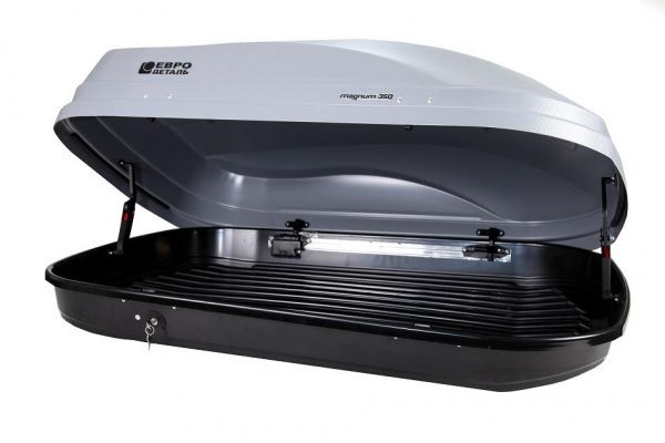 Автобокс на крышу Магнум 350 серый карбон (1400х900х420) Быстросъем