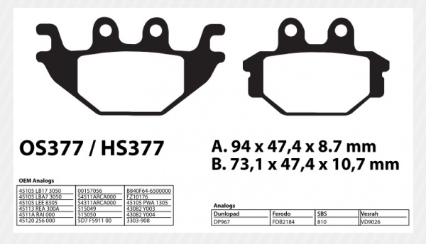 Тормозные колодки для Kawasaki/RM/Stels HS377 Усиленные (Rival)